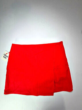 Open Edit Linen Blend Skirt Red Mini Skirt with built in shorts Size Small NWT